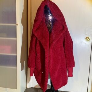 Cozy Red Hooded Fleece Coat